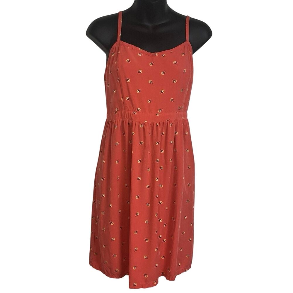 Y2K Old Navy Mini Dress Red Floral Print Spaghetti Strap Ruched Back Sundress M